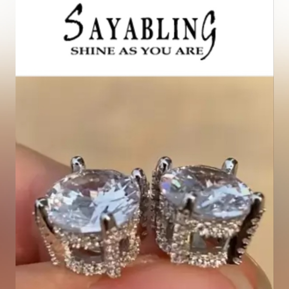 White sapphire stud earring set, 2 ct each, Round cut,  Sayabling brand